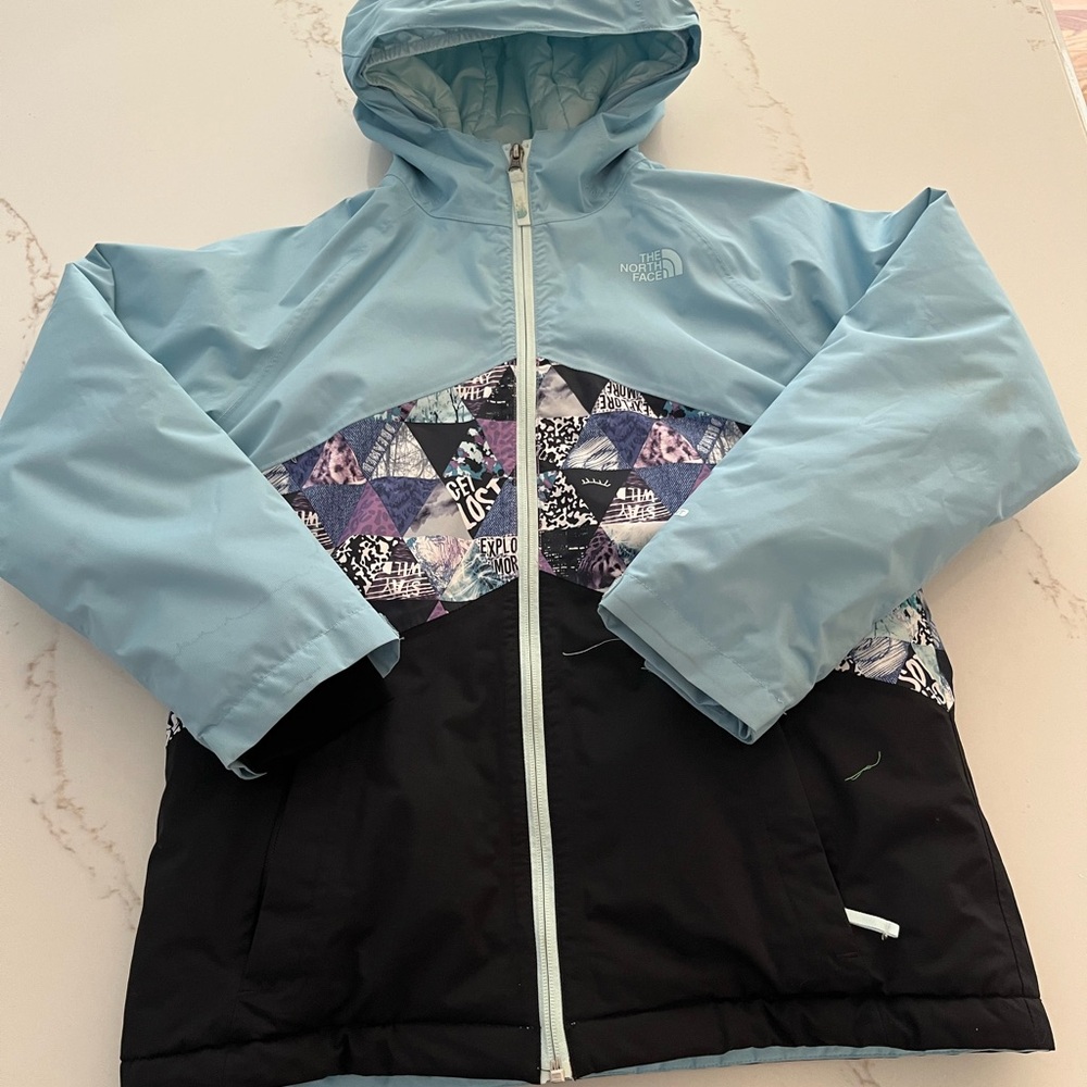 The North Face Kids Light Blue and Black Puffer Jacket ski board